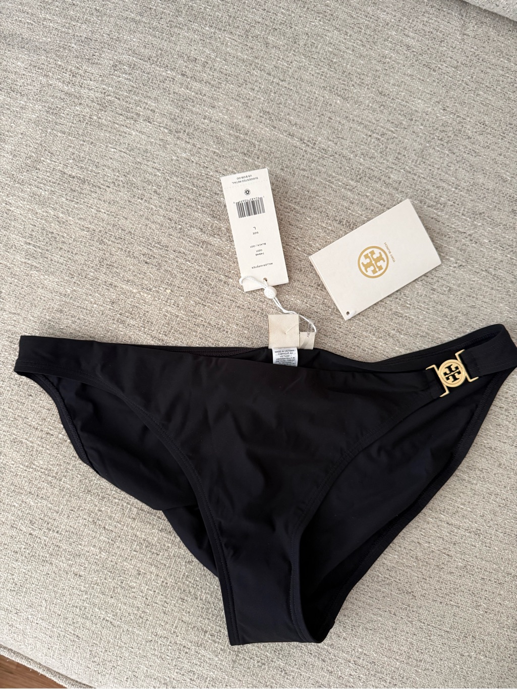 Tory Burch Black Bikini Bottom With Gold Logo Accent